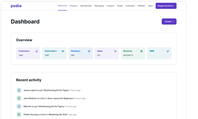 Podia-dashboard-for-online-courses