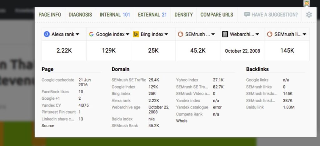 SEOquake-Dashboard