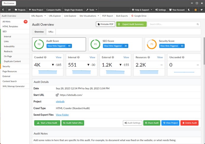 Sitebulb-Dashboard