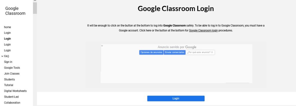 Google Classroom - Login Dashboard