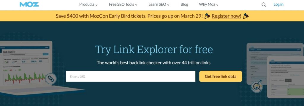 Moz Link Explorer Free Backlink Checker with 44T Links! Dashboard