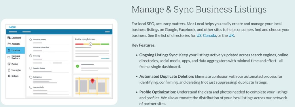 Moz Local Overview Listing business