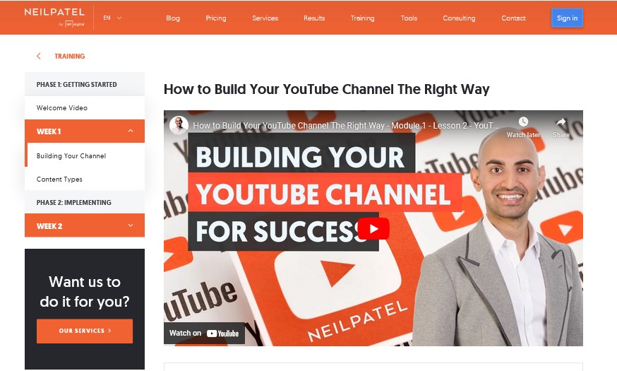 Neil Patel's YouTube Channel for Consultation and Training