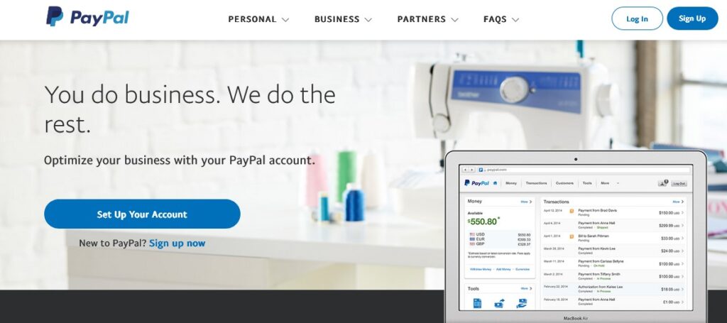 PayPal Business Account screenshot