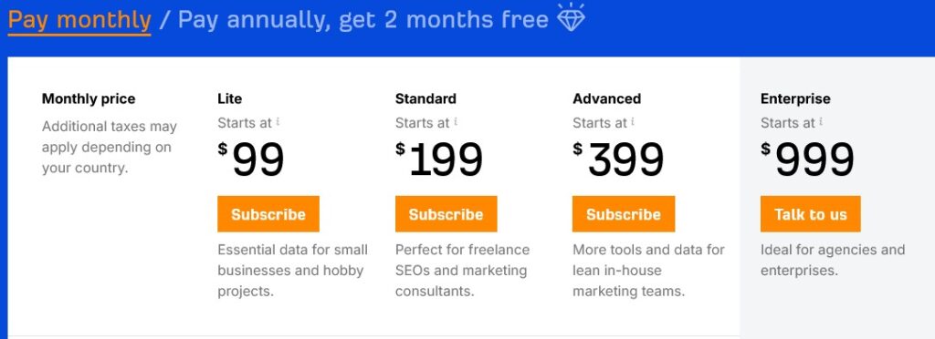 Pricing and plan Ahrefs