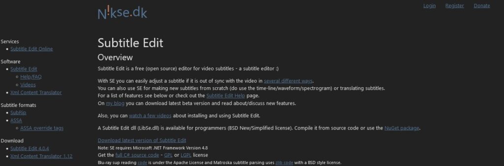 Subtitle Edit User interface