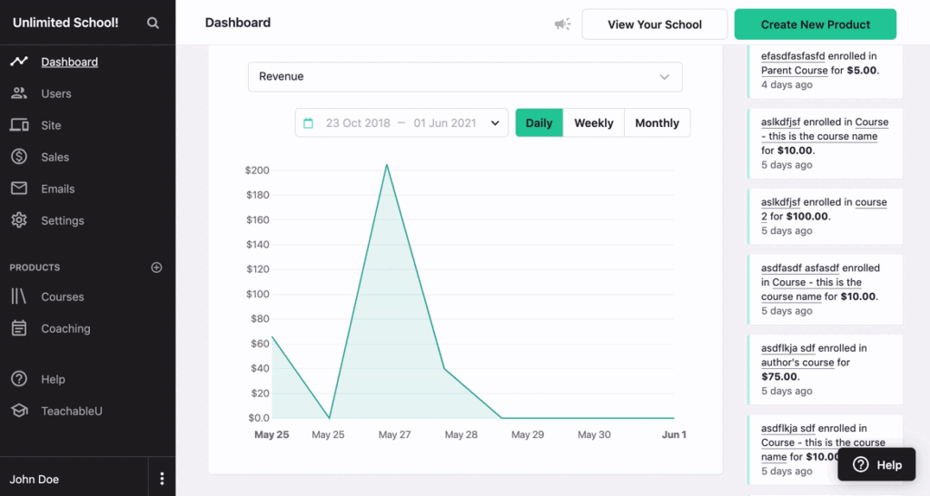 Teachable Dashboard