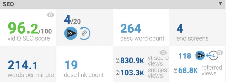 VidIQ’s SEO scorecard.